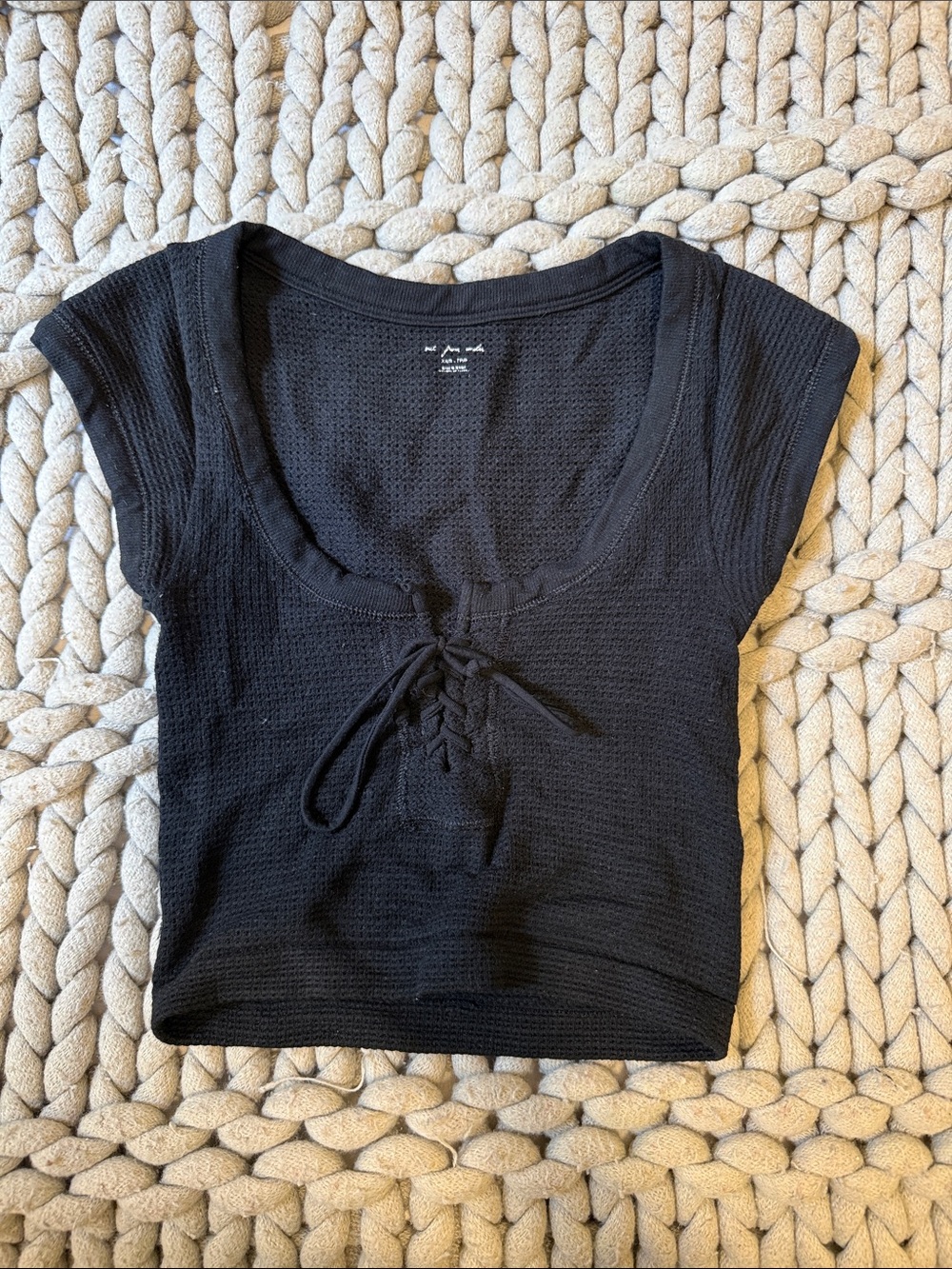 Urban Outfitters Black Lace-Up Scoop Crop Top